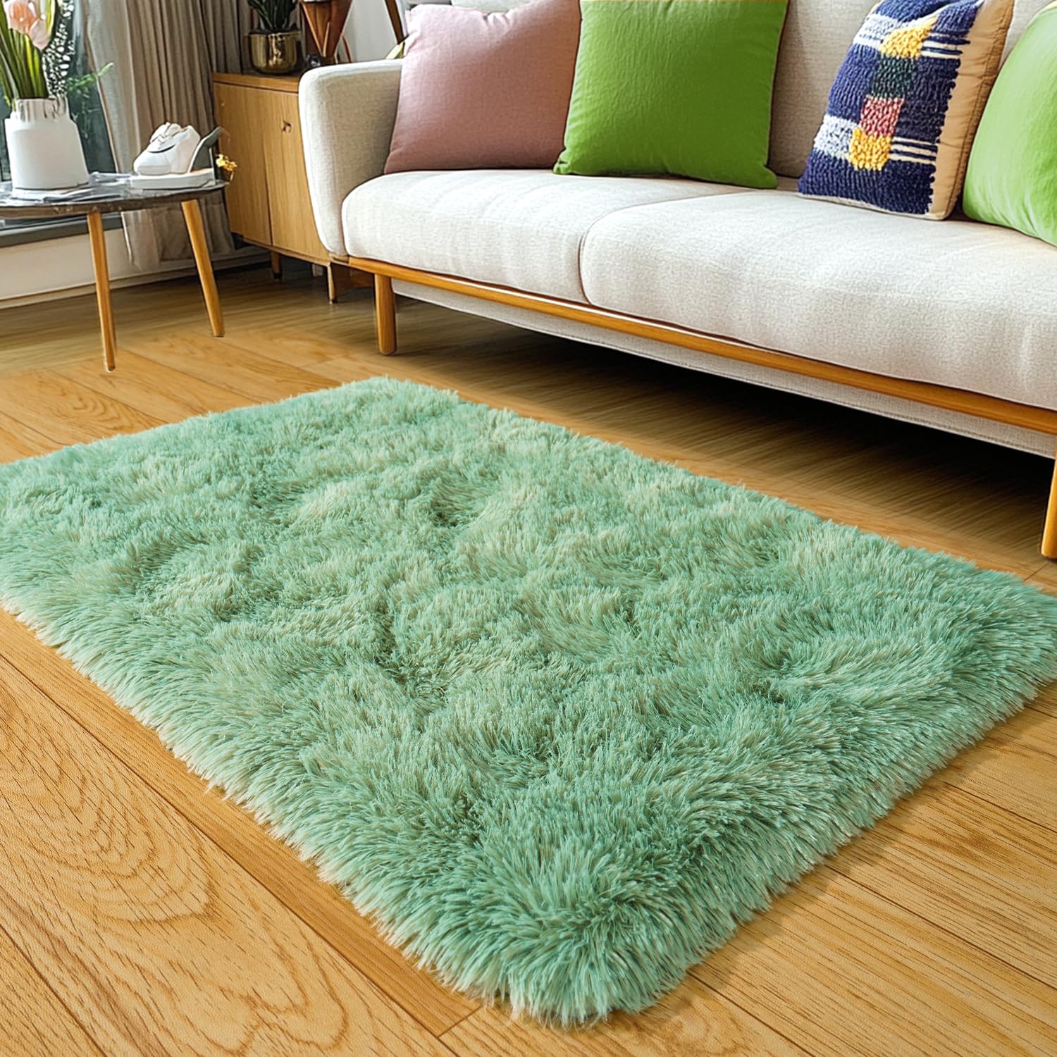 Photo 1 of KING DARE 2x3 Area Rugs for Bedroom, Small Throw Rug for Dorm, Soft Shaggy Fluffy Plush Shag Fuzzy Non-Slip Washable Carpet for Bedside Closet Girls Boys Room, Sage Green Rug