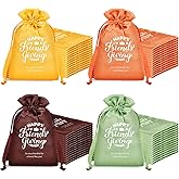 SATINIOR 18 Pcs Friendsgiving Satin Gift Bags Happy Friendsgiving Party Favors Thanksgiving Goodie Treat Candy Gift Bags with Drawstring for Thanksgiving Fall Friends Party Supplies, 5.1 x 7.1 Inch