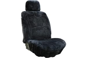 SHEEPSKIN ELITE Genuine Sheepskin Lambskin Winter Car Seat Cover Lambs Wool Sheep Skin Fuzzy Seat Cover Shearling Car Accessories Front Bucket with Curve Patten (Black)