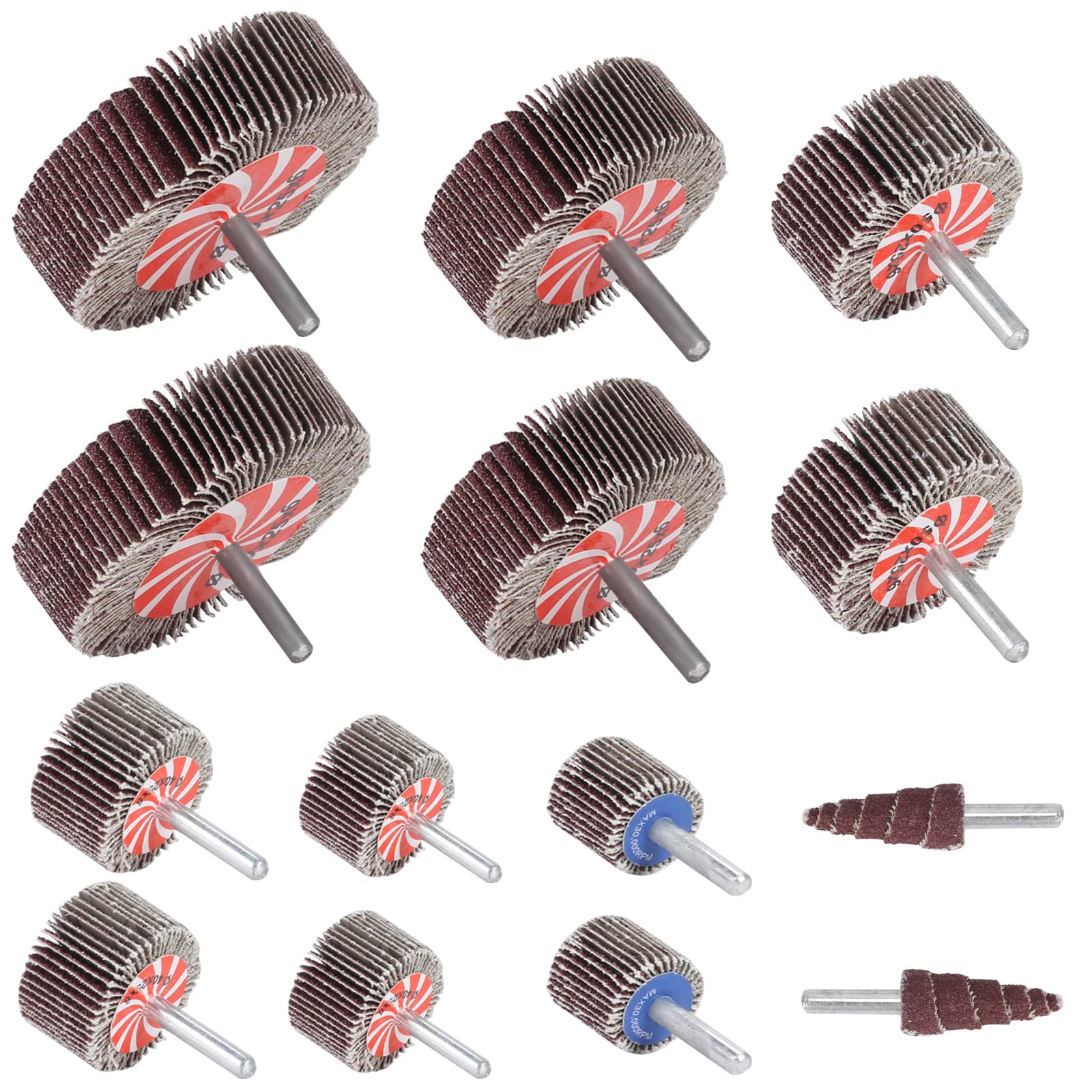 DUTANG 14 Pcs Flap Wheel 1/4" Sanding Flap Wheels Abrasive Flap Wheel Sander Cylindrical and Cone Shape Sanding Sandpaper Flap Wheel Disc for Drill Rotary Tool Polishing Grinding Deburring