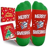 HAPPYPOP Christmas Gifts for Kids Teens - Shark Socks Stocking Stuffers with Greeting Card