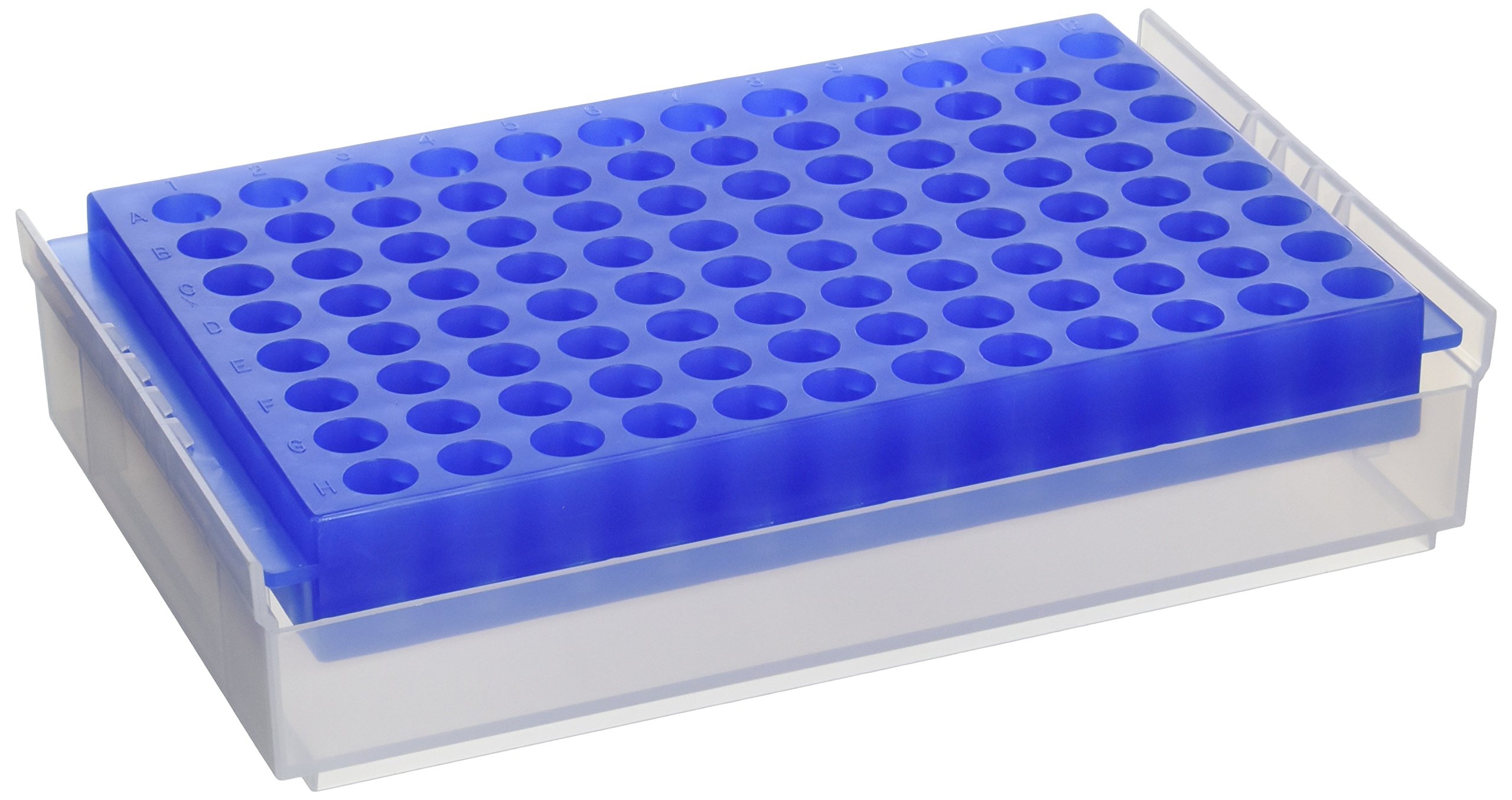 Camlab Plastics RTP/7110-96BC 96 Well Polypropylene Reversible Rack, Blue