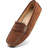 Osslue Women's Suede Leather Casual Penny Loafers Retro Ladies Moccasins Driving Mocs Comfort Slip-On Fashion Boat Shoes Classic Flats
