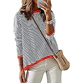 ZESICA Women's Fall Striped Sweaters Long Sleeve Crew Neck Shirts Color Block Lightweight Pullover Tops