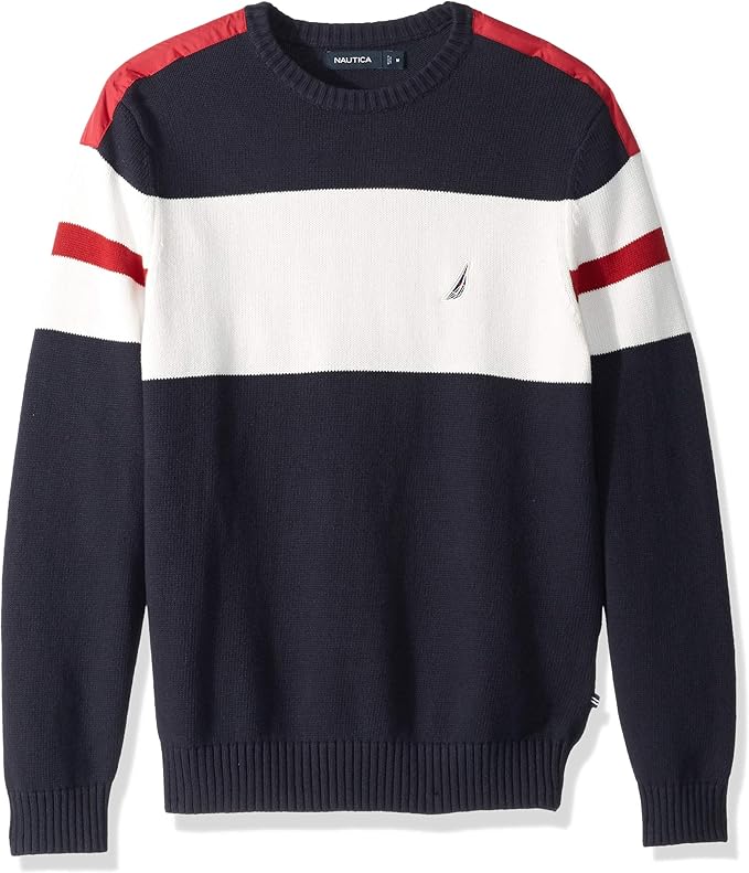 Nautica Men's Long Sleeve Colorblocked Crew Neck Sweater at Amazon Men’s Clothing store