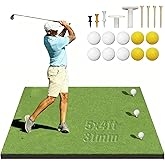 Golf Mat,Elite Golf Hitting Mats Practice Outdoor & Indoor,5x4ft Turf Driving Range Mats for Golf Simulators and Practice with 10 Balls,9 Tees,21|31mm Thickening Domivans
