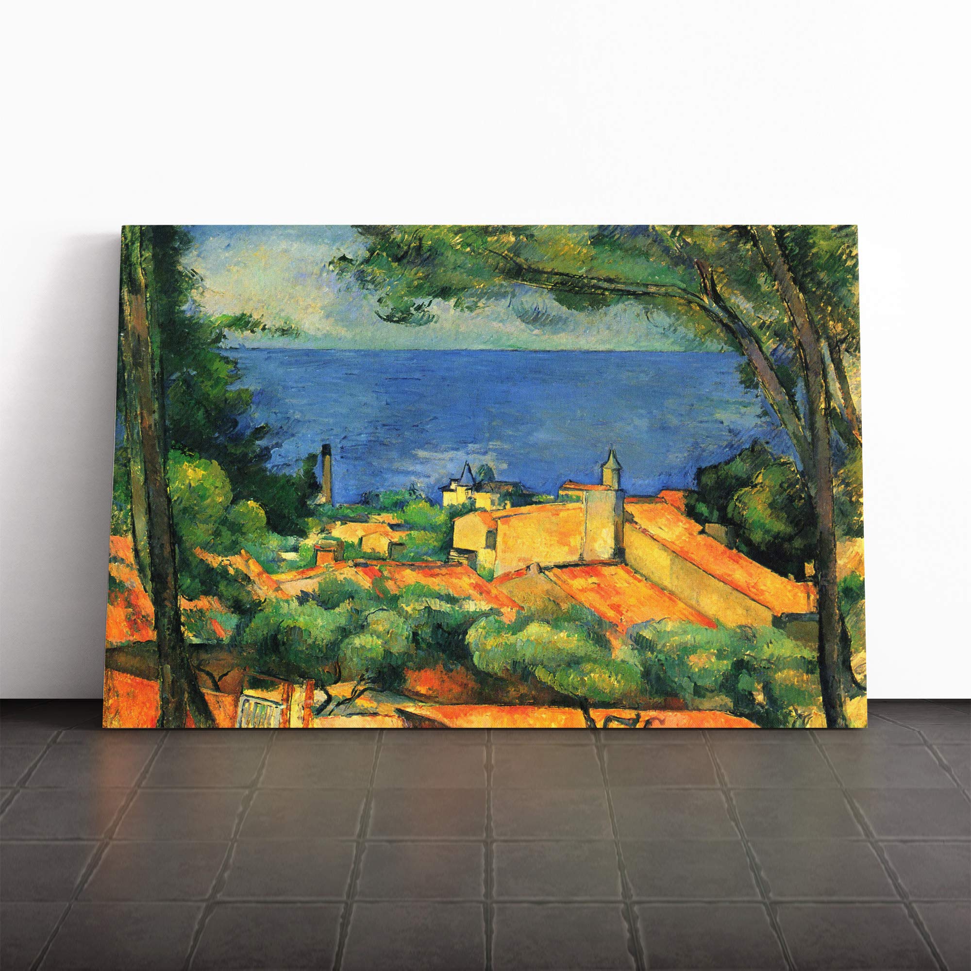 Paul Cezanne Houses with Red Roofs Canvas Print | Gallery Wrapped 30mm Frame Wall Art | 20x14 inches | Ready to Hang | Modern Picture | Living Room Bedroom Lounge Office
