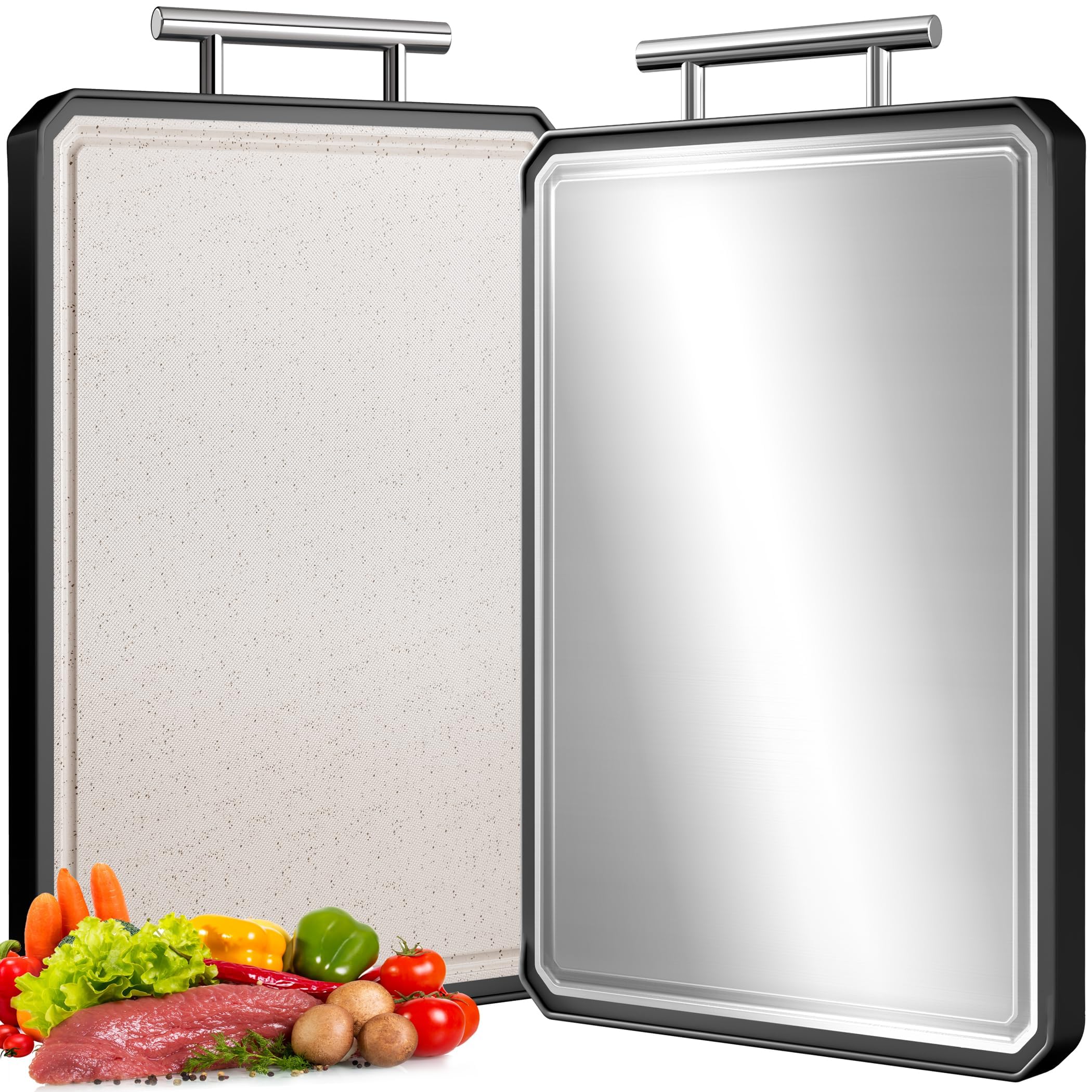 Photo 1 of LOZOVIN Double-Sided Titanium&Wheat straw PP Cutting Board,Large Chopping Board for kitchen,Non Toxic Cutting Board for Meat and Vegetables,Black,16"*11"