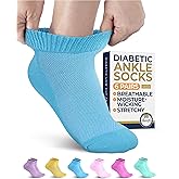 Pembrook Ankle Diabetic Socks for Women and Men - 6 Pairs | Low Cut Neuropathy Socks for Women | Smooth Toe Seams