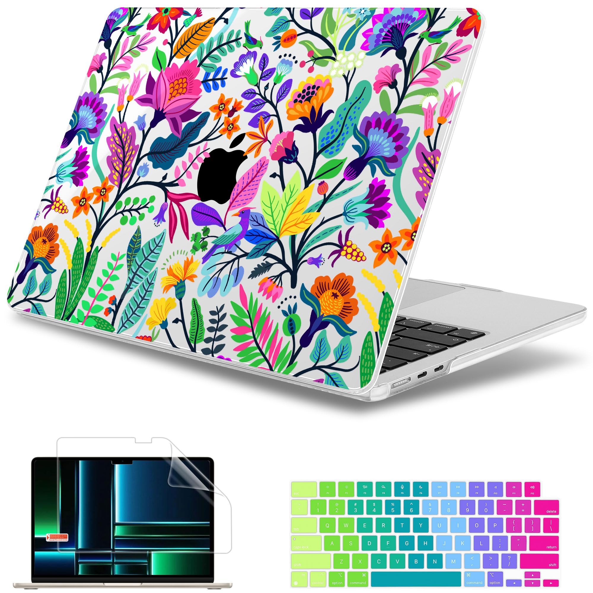 Photo 1 of May Chen Compatible with M4 MacBook Air 15 inch Case 2025 2024 2023 A3241 A3114 M3 A2941 M2 with Liquid Retina Display & Touch ID, Plastic Hard Shell with Keyboard Cover - Bright Colorful Flowers
