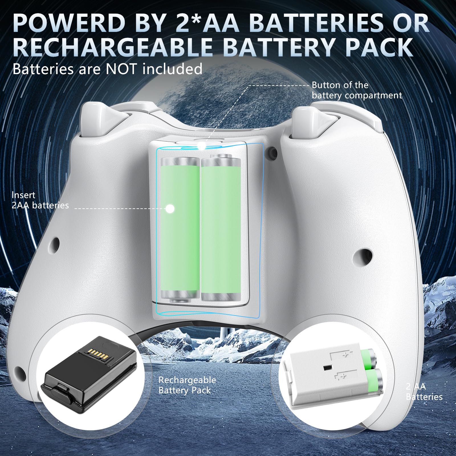 Nonbliep 2 Pack for Xbox 360 Controller, Compatible with Xbox 360 & Slim/PC Windows 10/8/7, with Upgraded Joystick/Dual-Vibration/2.5mm headphone Jack for Xbox Controller Wireless White