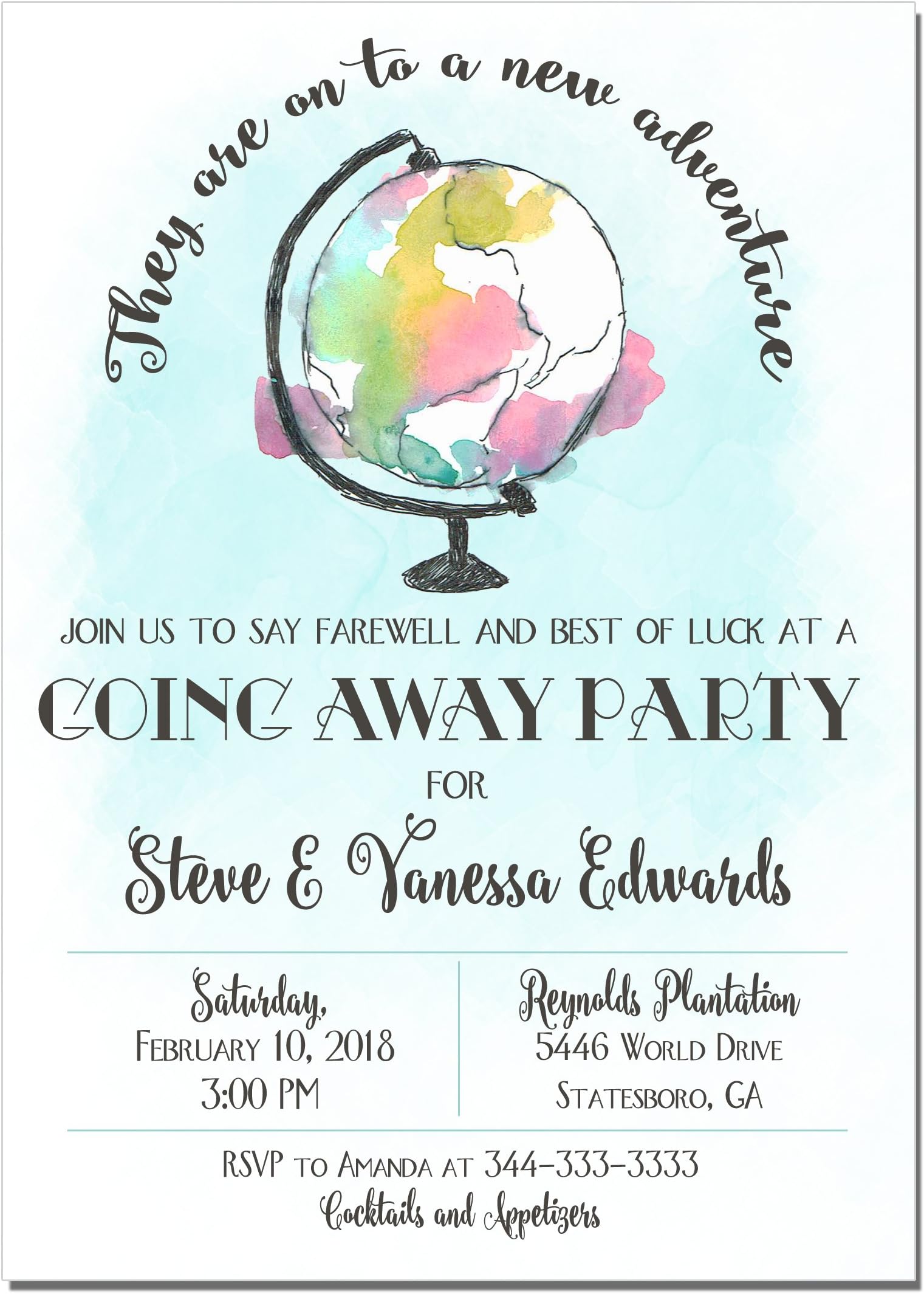 Farewell Party Invitations, Going Away Party Invitations with Watercolor globe, Set of 10 Invitations with white envelopes