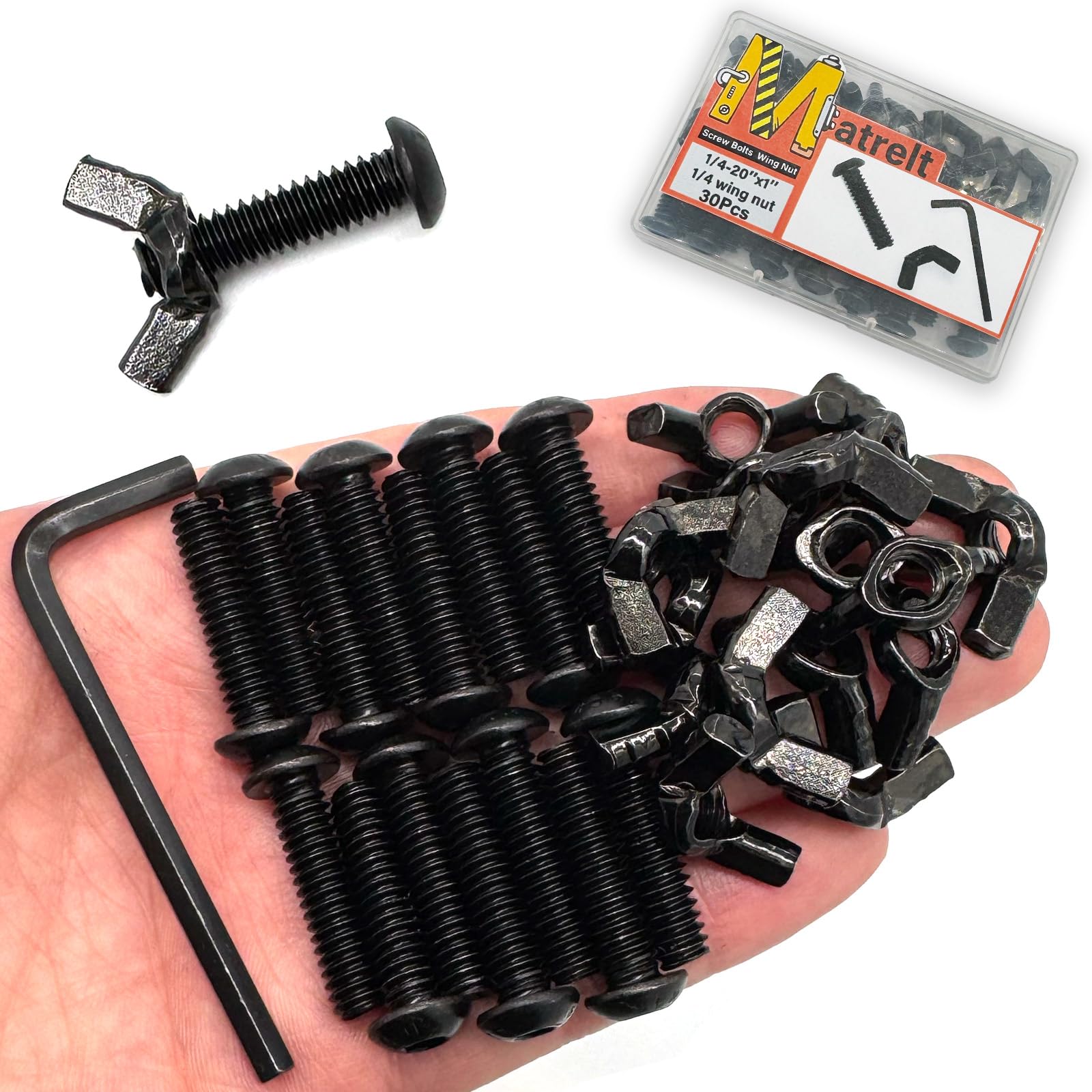 Photo 1 of 15 Sets Black 1/4"-20 x1 Screw Bolts and Wing Nut Kit 15pcs Machine Screws with Button Head Socket Cap 15pcs Butterfly Hand Twist Tighten Nut Hardware Fitting Fasteners with Hex Key Assortment Kit