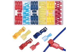 QOOSIKICC 120 Pcs T-Tap Wire Connectors, Quick Splice Electrical Wire Terminals Connectors, T Taps Self-Stripping Insulated Male Quick Disconnects Spade Terminals Kit for Wiring Automotive
