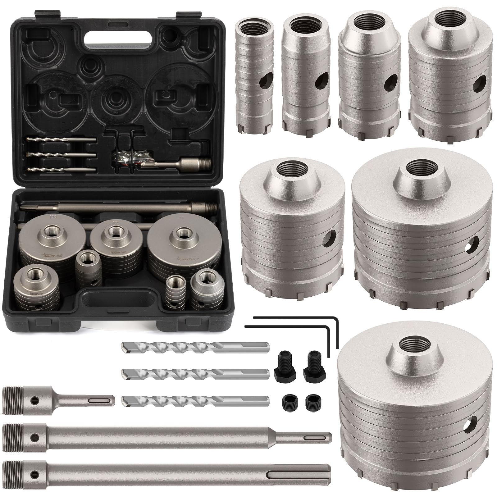 Photo 1 of **SOLD FOR PARTS ONLY** DAIMIT 20PCS Concrete Hole Saw Kits with 3 Drill Bits and SDS Plus & Max Shank, Hole Saw Tool Set for Concrete Cement Brick Stone Wall Drilling, Kit Size 30 40 50 65 80 100 110MM