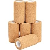 Juvale Cohesive Self-Adhering Elastic Bandage Wrap - Sprain Support & Medical Tape - Vet Wrap for Horses & Horse Leg Support - Sport Tape & Tattoo Bandage - 4 in x 5 yd, Tan, Pack of 6