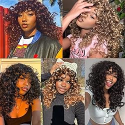 Annivia Curly Wig with Bangs for Black Women Ombre