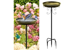 Daoeny 35In Metal Bird Bath for Outside, Vintage Bird Bath Bowl, Detachable Birdbath & Birdfeeder with 5 Prongs Base Stake, Bird Baths for Outdoors Garden Yard Lawn Decor (Antique Golden)