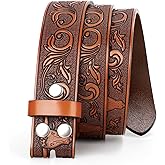JASGOOD Western Leather Belt Strap for Men Engraved Cowboy Belt Strap without Buckle 1.5'' Wide Long Horn Bull Western Belt