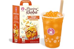 O'S BUBBLE O’s Bubble Mango Green Tea Kit – 3 Servings DIY Bubble Tea Kit with Popping Boba – Includes Mango Syrup