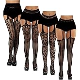 Chalier Fishnet Stockings Tights Suspender Pantyhose Lace Thigh High Stockings for Women