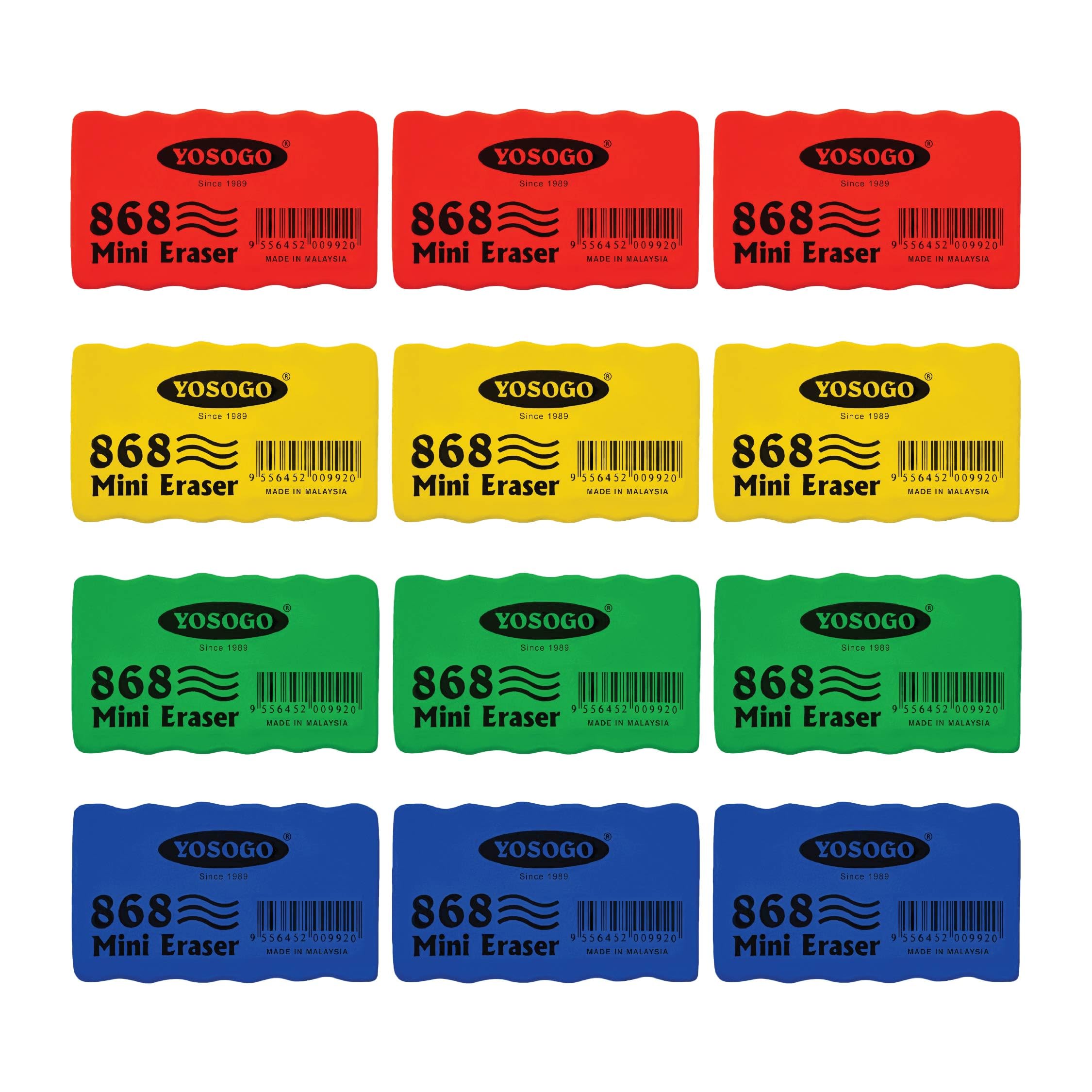 Yosogo Pack of 12 Mini Sized Dry-Erase Whiteboard Eraser - Perfect Small Whiteboard Erasers for Classroom, Home and Office