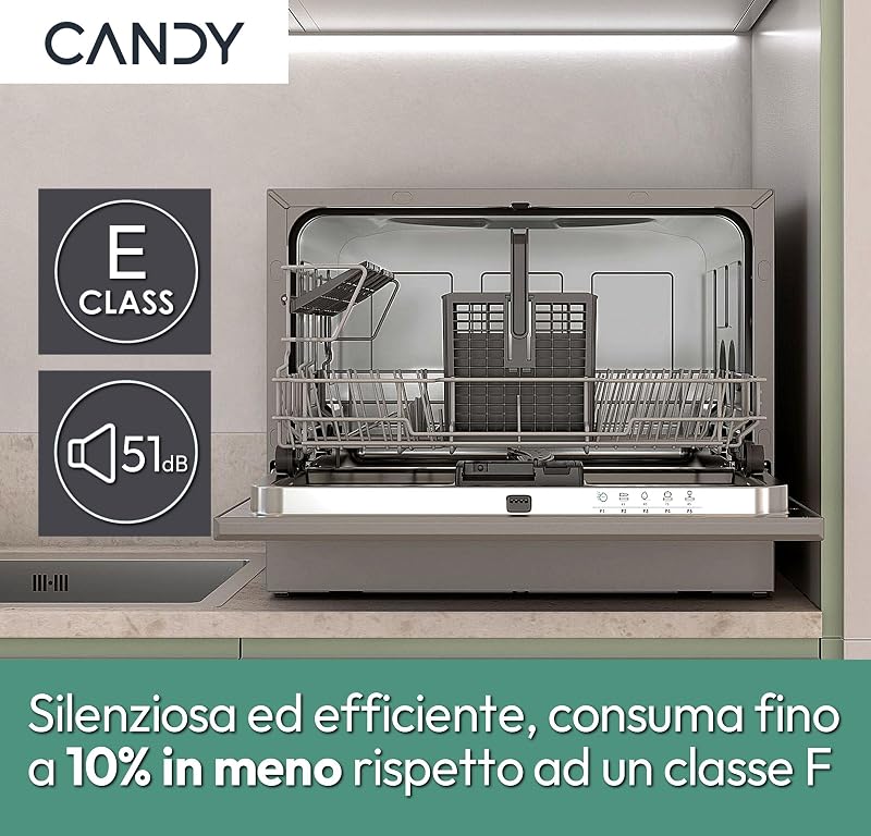 Rapidò Lavastoviglie Compatta da Tavolo 6 Coperti, Classe E, Silver