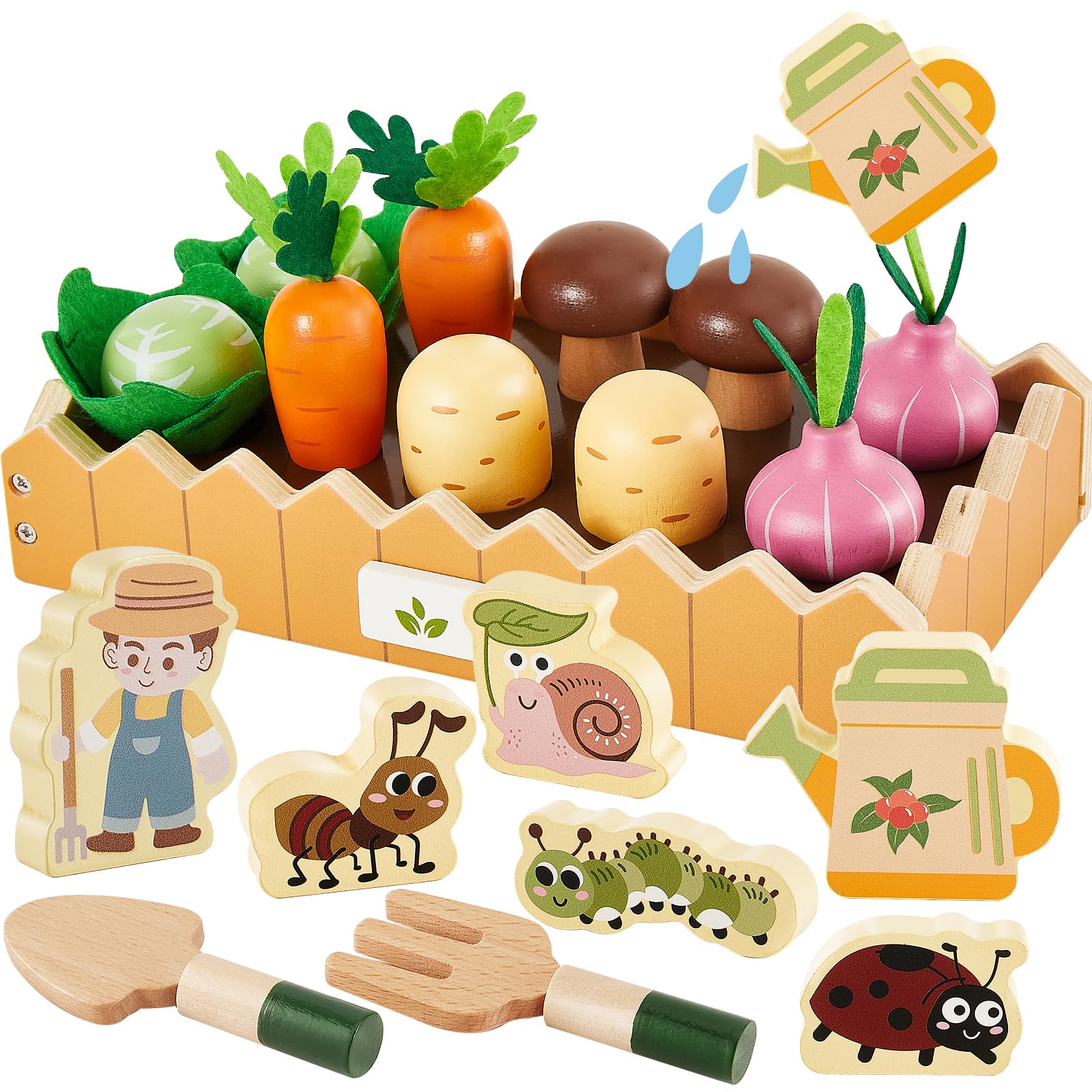 HERSITY Lebensmittel Spielzeug Holz, Karotten Steckspiel Kinder Bauernhof Spielzeug, Garten Spiele Holzspielzeug ab 3 Jahr, Lernspielzeug Geschenk für Mädchen Jungen 3 4 5 Jahren (Braun)