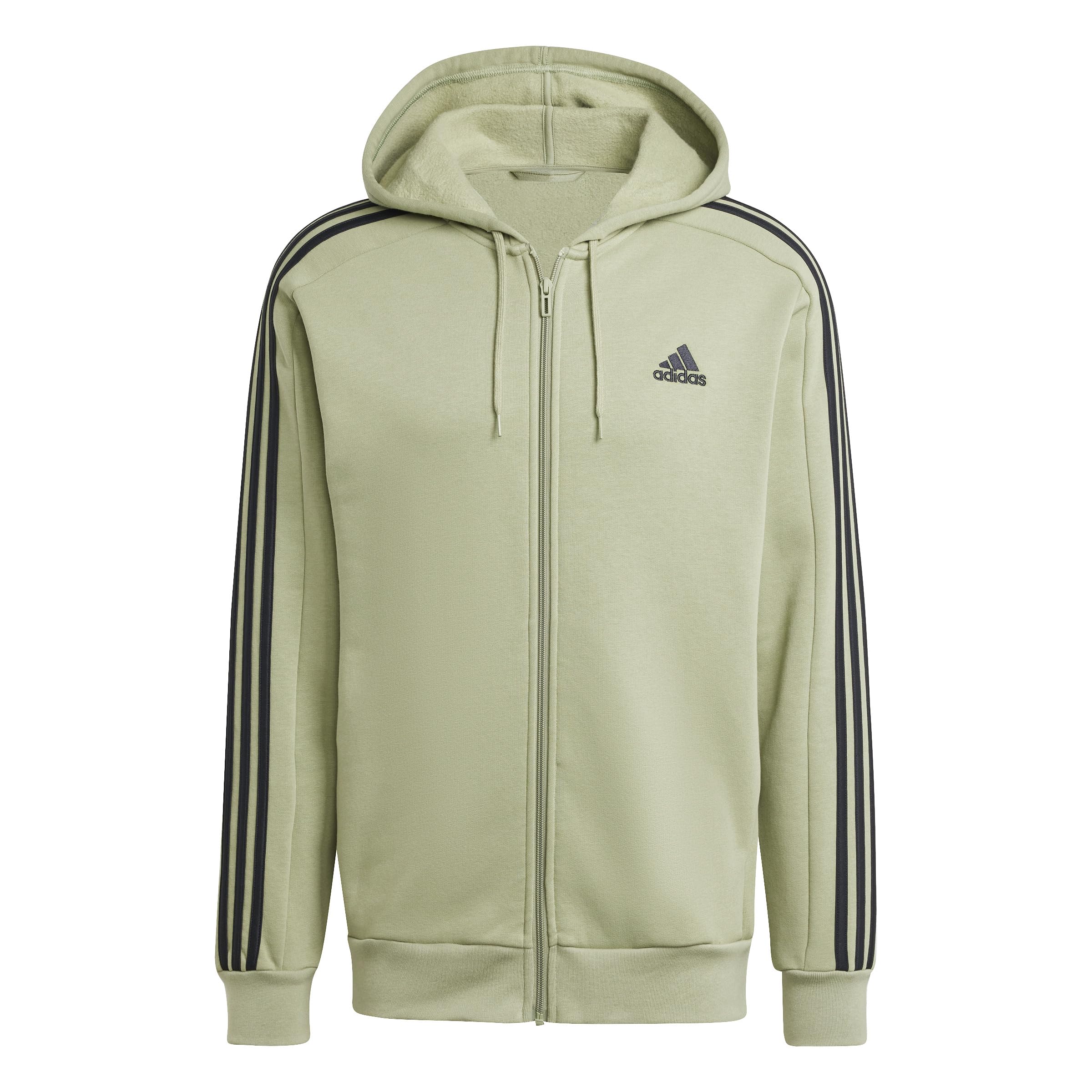 adidas Men's Essentials Fleece 3-Stripes Full-Zip Hoodie, Tent Green/Black, Small Image
