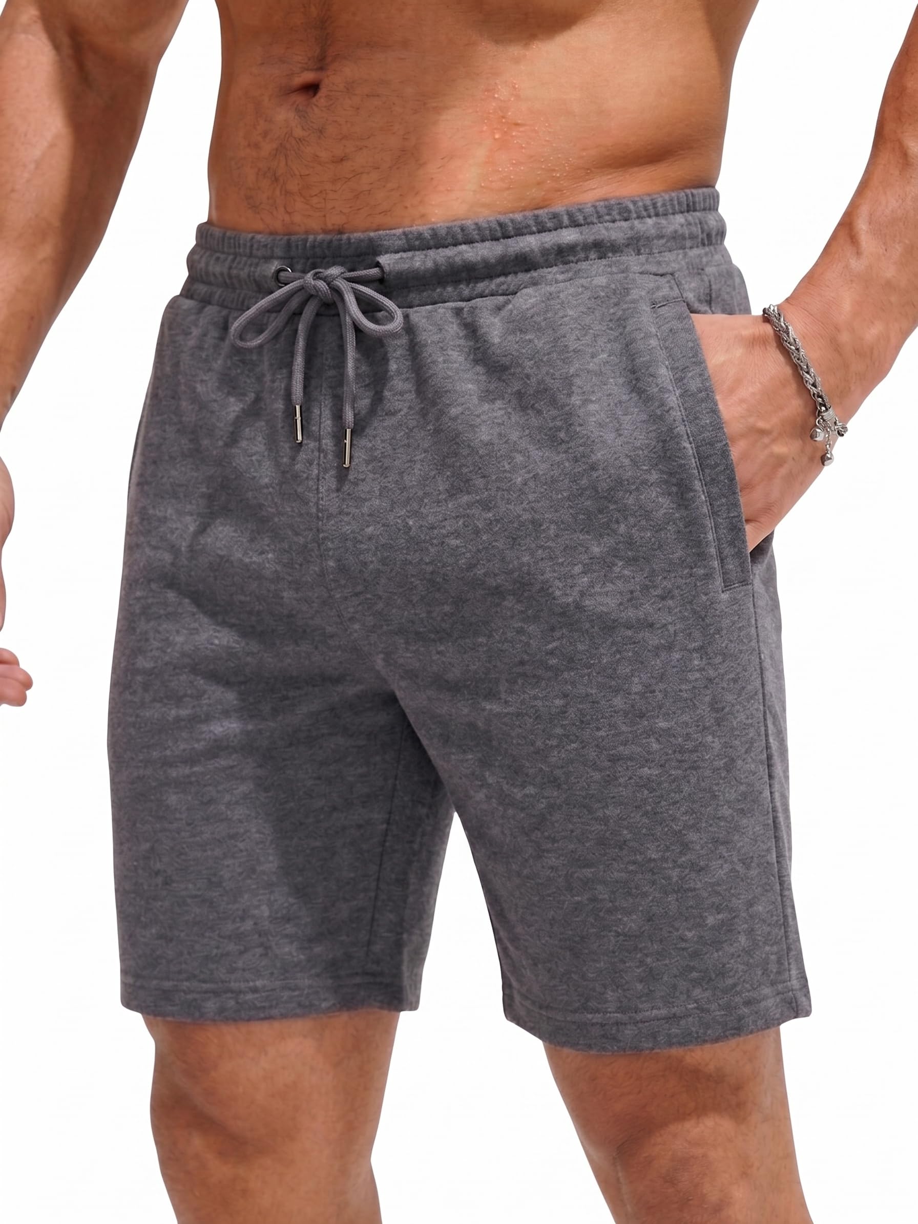 COMEOR Shorts Herren mit Reißverschluss - Baumwolle Kurze Hosen, Sporthose Kurz Männer Bermuda Jogginghose, Laufshorts Sommer Trainingshose (Dunkelgrau, XXL)