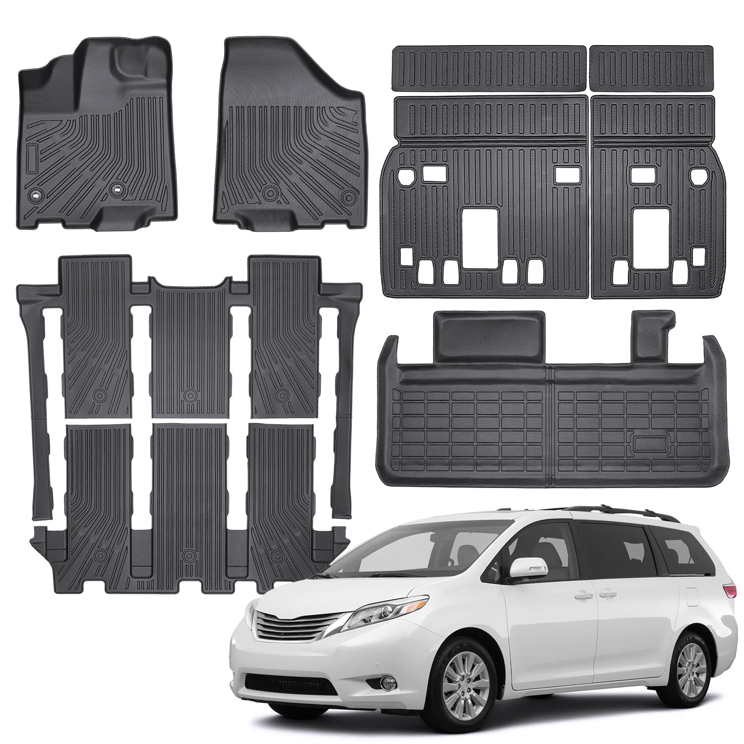 Photo 1 of Floor Mats Compatible with Toyota Sienna 2013-2020 (7 Seats) Not Compatible with Movable Center Console,Cargo Liner with Backrest,All Weather Protection TPE, Anti-Slip Floor Liner Accessories
