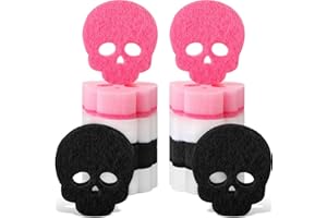 Tioncy 12 Pack Skull Kitchen Sponges Bulk Dual Sided Scrubber Pink Sponges Dishwashing Skull Kitchen Accessories Dish Scouring Black, White
