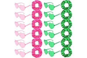 Semato 24 Pcs Witch Party Favors Pink and Green Party Decorations with 12 Pcs Pink and Green Satin Scrunchies and Heart Shaped Sunglasses for Party Supplies