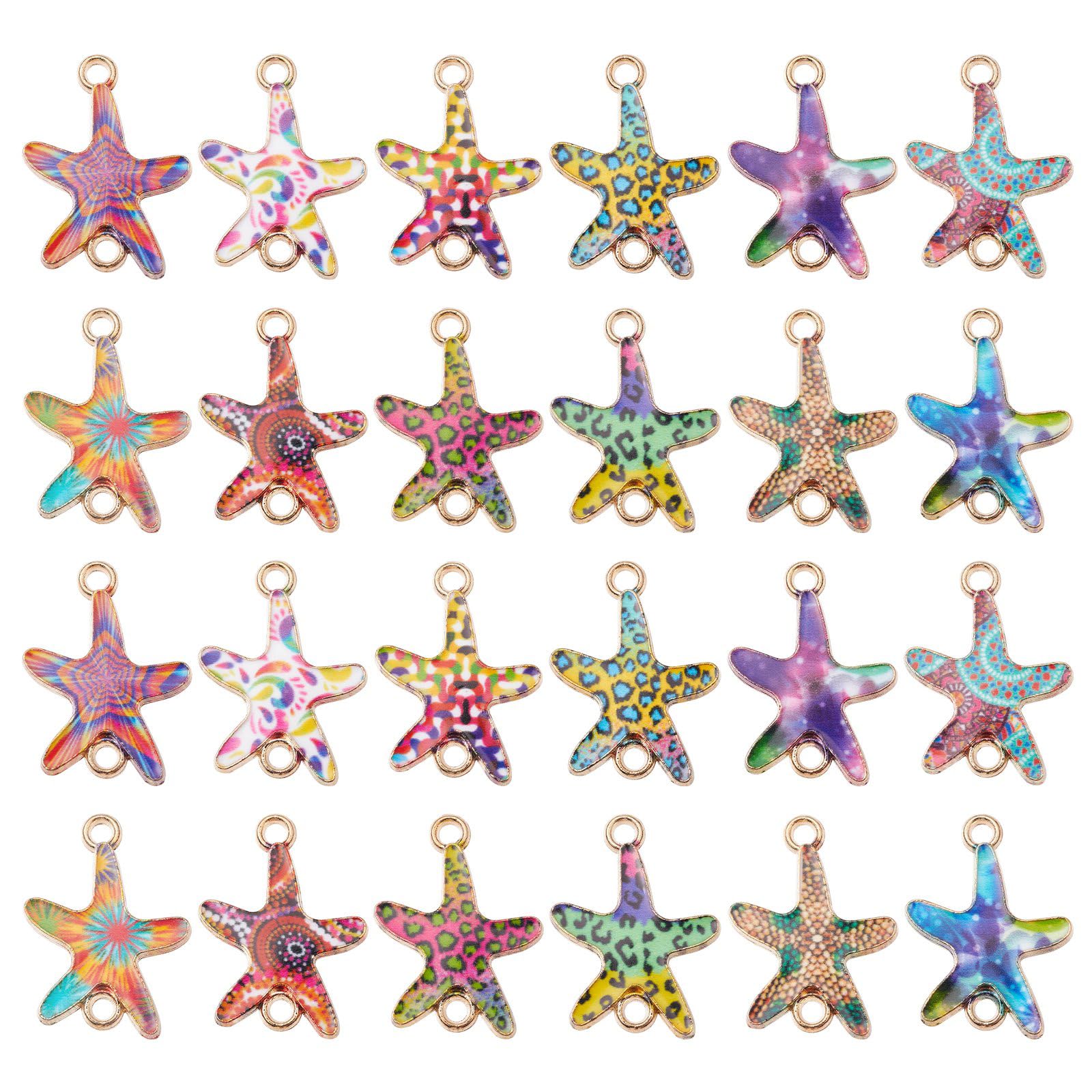 Stiesy 60Pcs 12 Styles Starfish Enamel Connector Charms Colorful Printed Sea Star Link Charms Ocean Animal Dangle Charms for Jewellry Making DIY Crafts — image 1