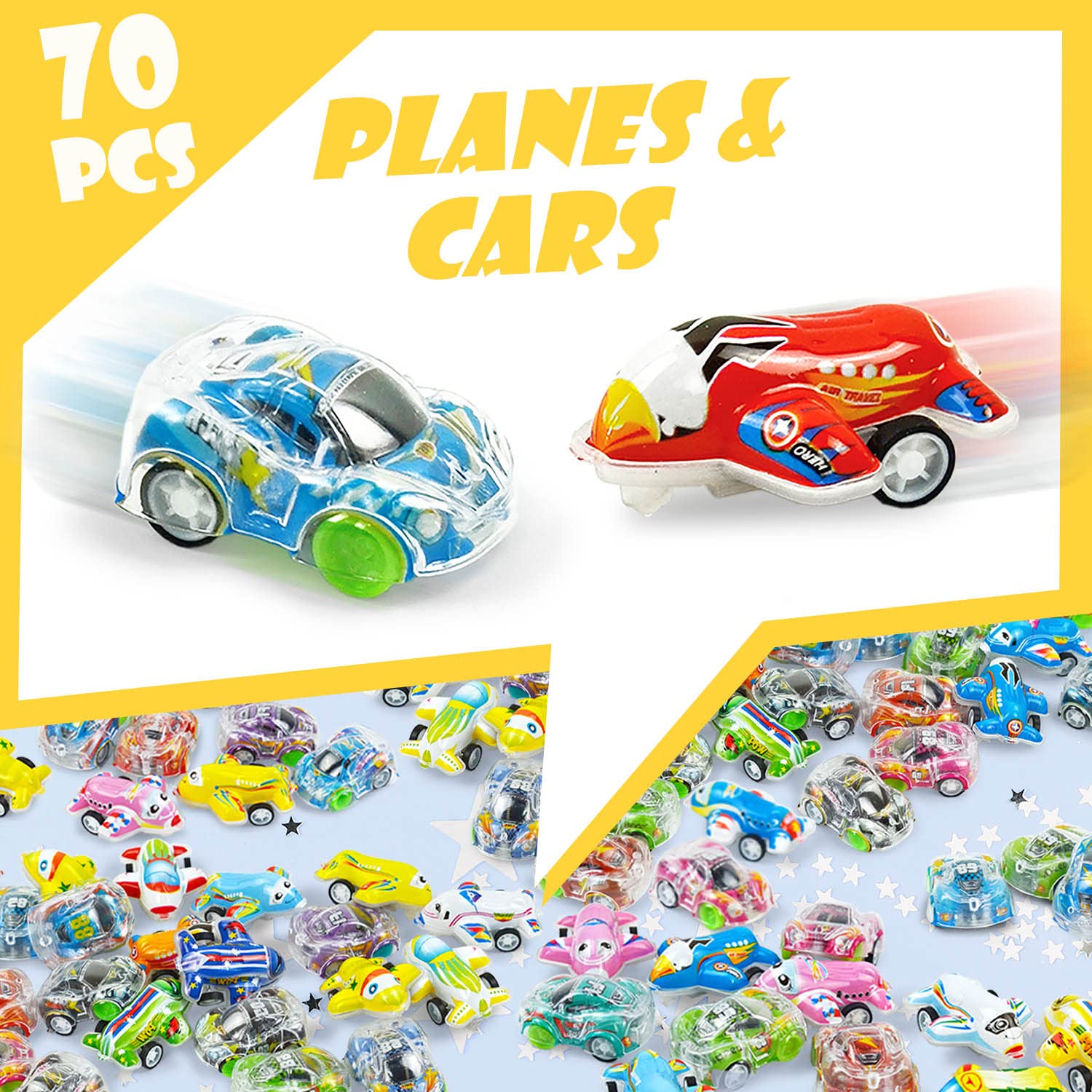 Vileafy 70 Mini Cars and Planes for Kids 4-8 Years Old, Pull Back Vehicles Set for Classroom Prizes, Bulk Treasure Box Toys, Goodie Bags Fillers, Carnival Prizes, and Birthday Return Party Favors