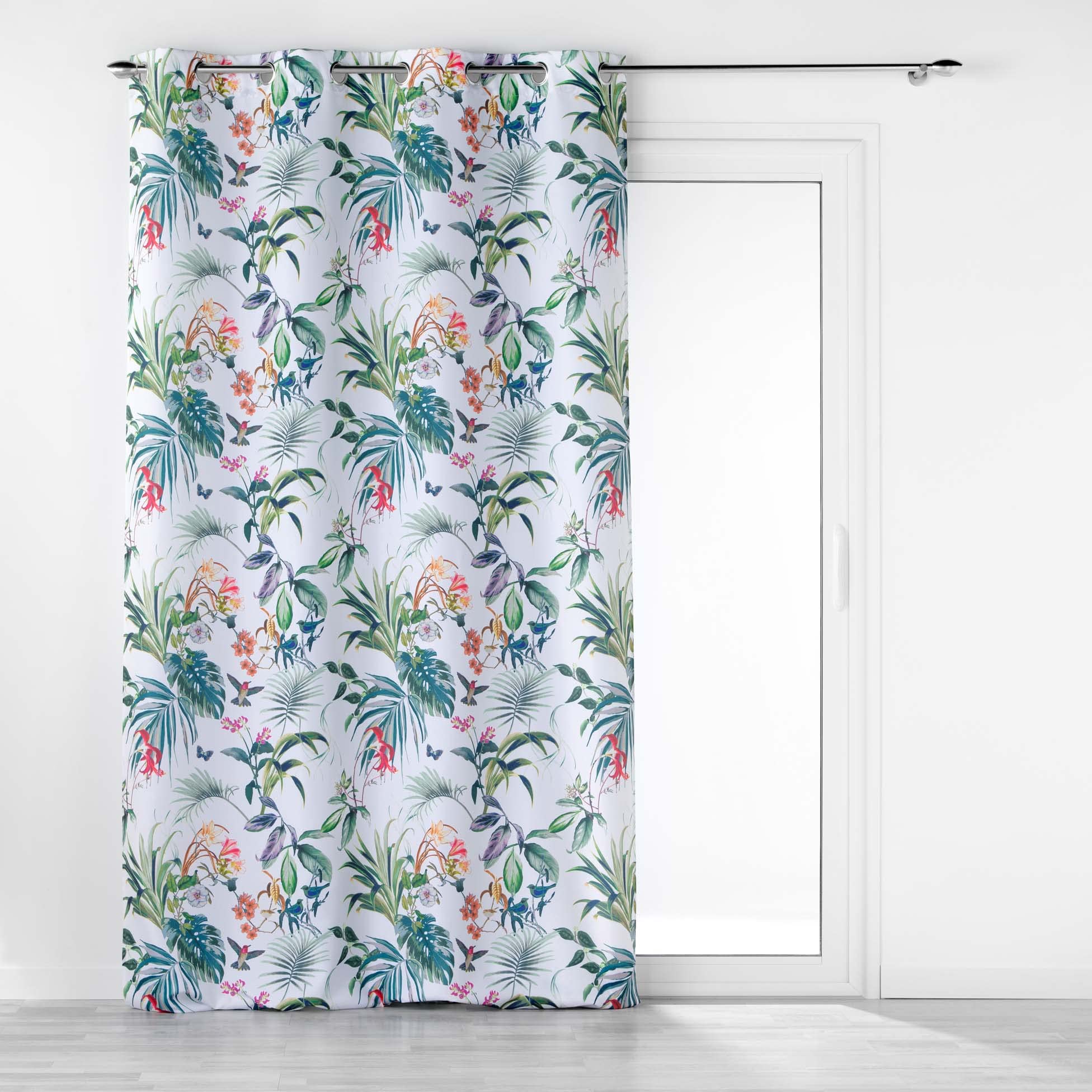 Douceur d'Intérieur, Eyelet Curtain 140 x 260 cm White Polyester Printed Fairy