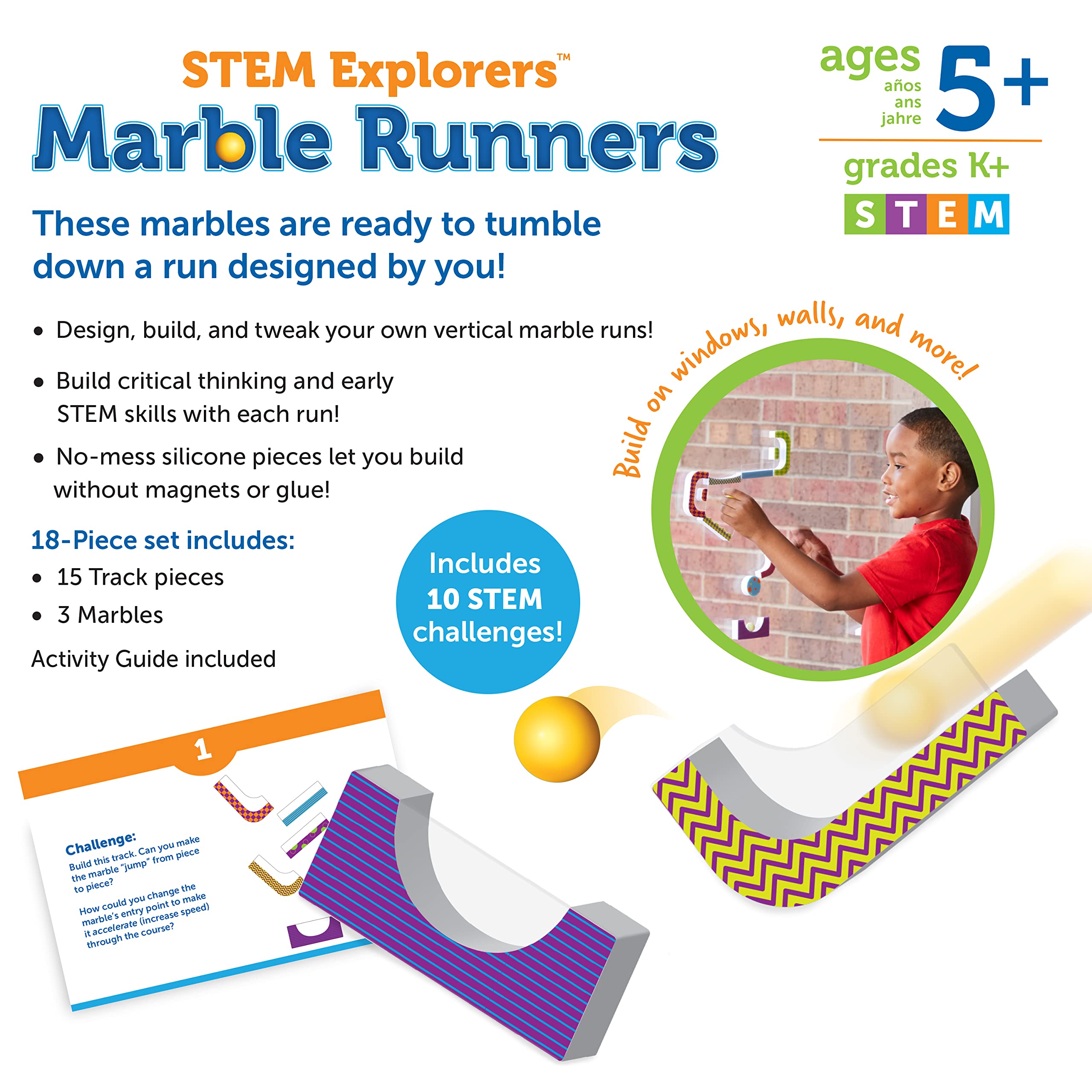 Learning Resources STEM Explorers Marble Runners - 18 Pieces, Ages 5+ STEM Toys and Activities for Kids, Brain Teaser Toys and Games, Kindergarten Games