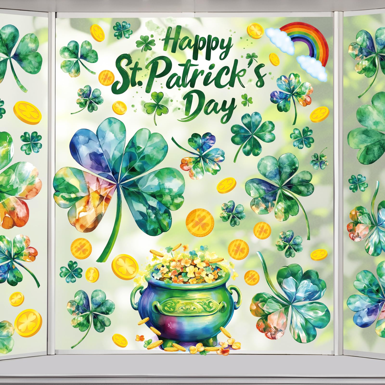 Photo 1 of *** pack of**6**St Patricks Day Window Clings for Glass Windows, Saint Patrick's Day Shamrock Decor, Spring Window Sticker Decal for Gifting and Holidays, 8 Sheets