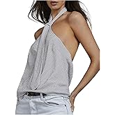 MakeMeChic Women's Striped Halter Top Tie Sleeveless Open Back Summer Y2K Going Out Tops