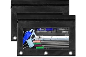 Gloween Pencil Pouch for 3 Ring Binder, 2 Pack Pencil Pouches/Cases with Zipper, Durable Binder Pencil Pouch/Bag for Office School Supplies (Black)