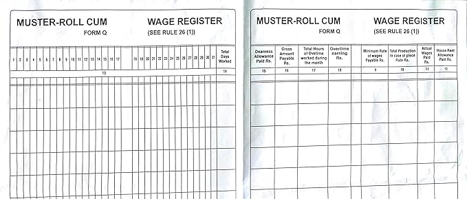 Bapuji Muster Roll Cum Wage Form Q Rule 26 1 Register Account Book 