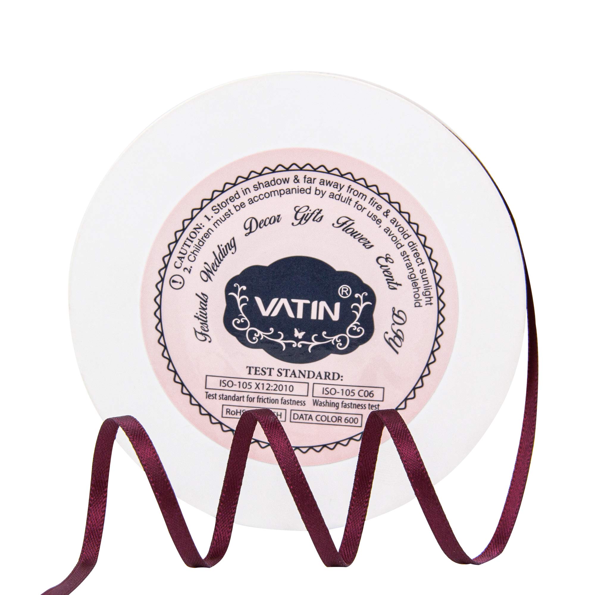 VATIN 3mm Double Faced Wine Polyester Satin Ribbon - 45 Metre for Gift Wrapping Ornaments Party Favor Braids Baby Shower Decoration Floral Arrangement Craft Supplies
