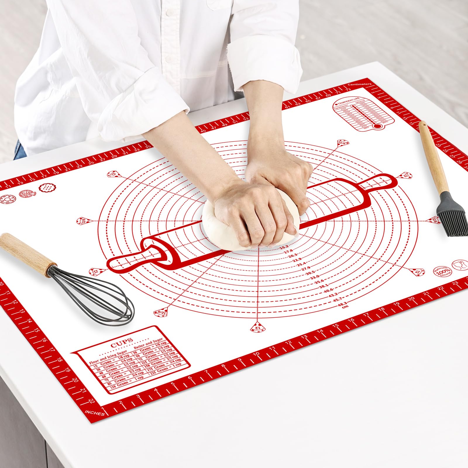 KitchenRaku Nonstick Silicone Pastry Mat,60x80CM Precise Measurement Guide Dough Rolling Mat,Thick Silicone Baking Mat,Non-Slip Oven Mat Countertop Mat for Pastries,Cookies,Kneading Dough