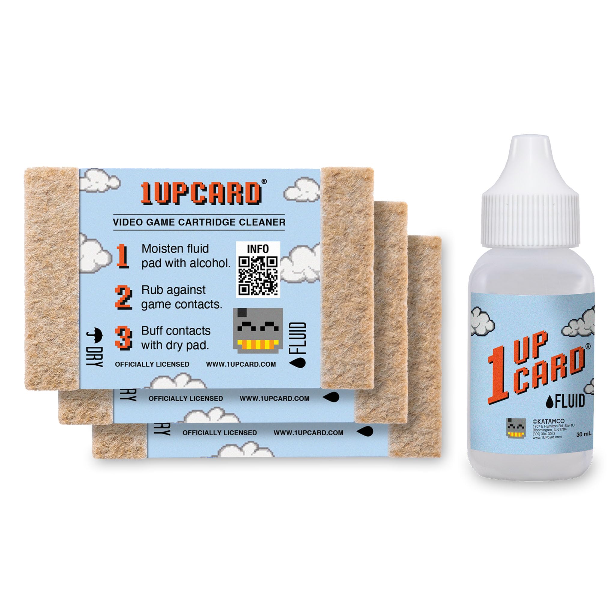 1UPcard Video Game Cartridge Cleaning Kit | 3 Pack of Cards with Cleaning Fluid | Compatible With Nintendo, Super NES, Sega Genesis, N64, Gameboy, Atari & More