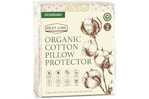 Standard Size 21 X 27” Set of 2 Premium Organic Cotton Waterproof Zippered Pillow Protector 100% Cotton, Hypoallergenic, Bed 