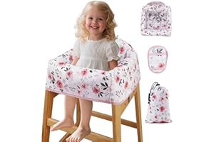 Lunobubo Baby High Chair Cover Restaurant with Strap Pads & 3-Point Harness, Machine Washable, Waterproof Portable Highchair Covers for Eating, Travel, Home Use - Fits Wooden Chairs, Pink Flowers
