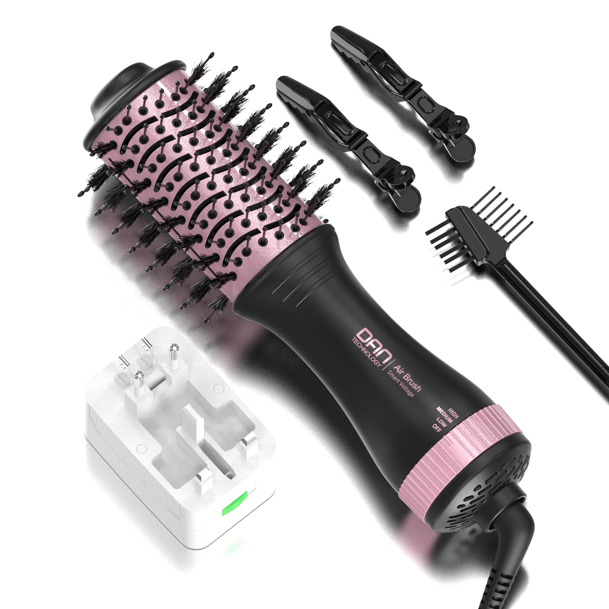 Photo 1 of DAN (100V-240V) Auto Dual Voltage Hair Dryer Brush,Travel Hair Dryer Brush with Multi-Function Plug Adapter,Mini Blow Dryer Brush for Home and International Travel