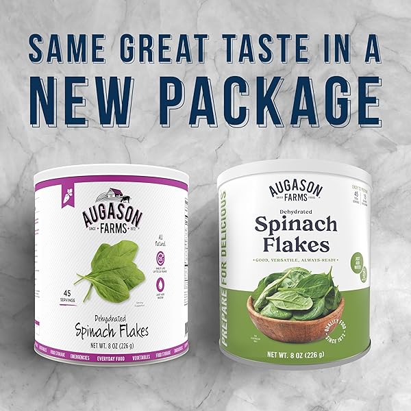 AUGASON FARMS DEHYDRATED SPINACH FLAKES CAN, EMERGENCY FOOD SUPPLY, EVERYDAY MEALS, 45 SERVINGS