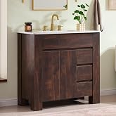 T4TREAM 36 Inch Bathroom Vanity with Sink, Modern Single Sink Bathroom Vanity, Large Bathroom Drawered Cabinet with Handle-Free Design, Dark Walnut