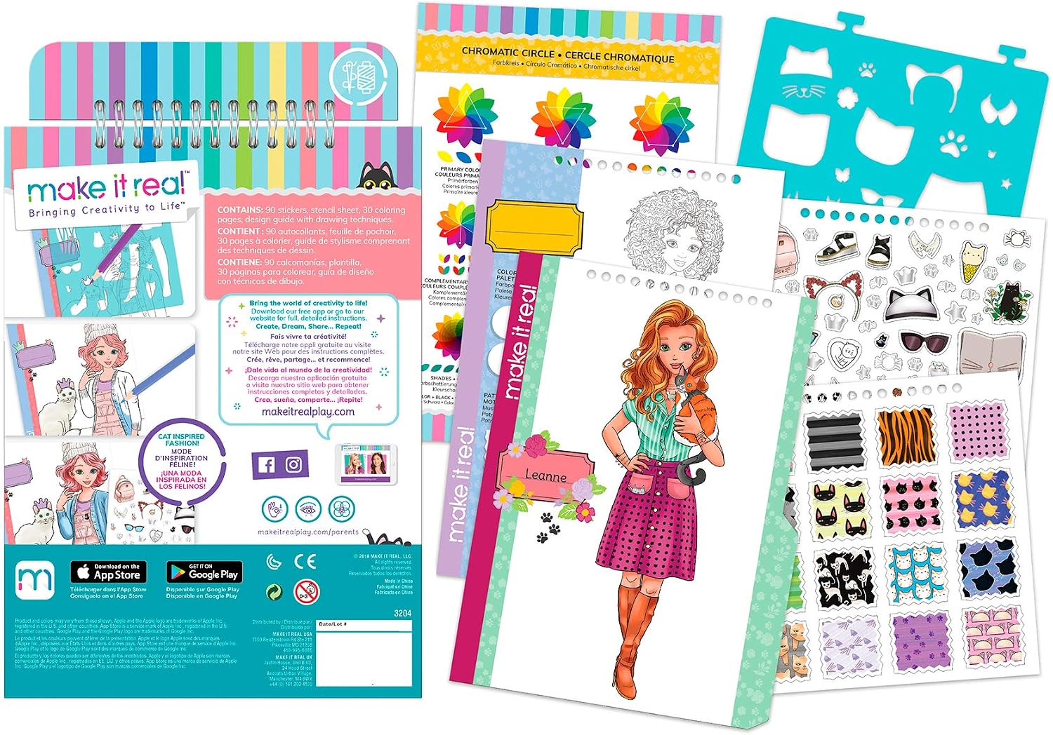 Make It Real Kitty Inspired Fashion Sketchbook with Stencils and Stickers for Creativity, Kids Arts and Crafts Colouring Book - Image 3